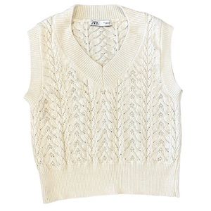 ZARA Knit Woven Pearl Details Sweater Vest Size Small